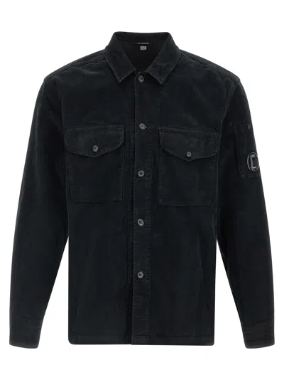 C.p. Company Textured Corduroy Overshirt With Pointed Collar In Black