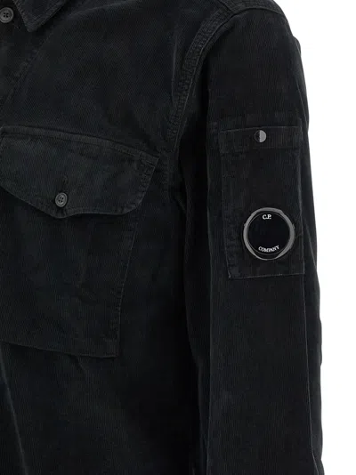 C.p. Company Textured Corduroy Overshirt With Pointed Collar In Black