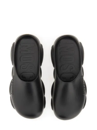 Moschino Rubber Teddy Sole Mules In Black