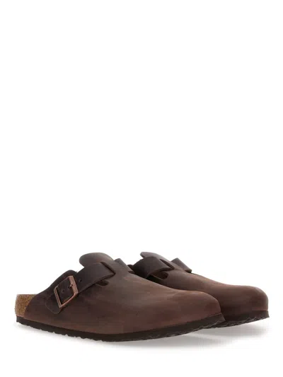 Birkenstock Leather Buckle Detail Slippers With Open Back