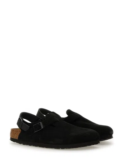 Birkenstock Slip-on Sandals With Cork Sole And Suede Upper In Black