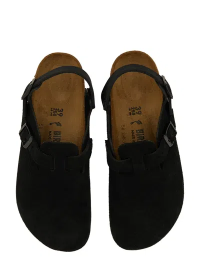 Birkenstock Slip-on Sandals With Cork Sole And Suede Upper In Black