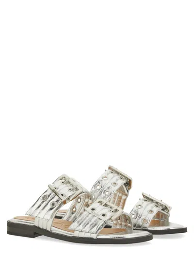 Ganni Sandal With Buckle In Metallic