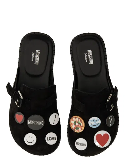 Moschino Buckle Detail Sandals With Embellished Flat Sole