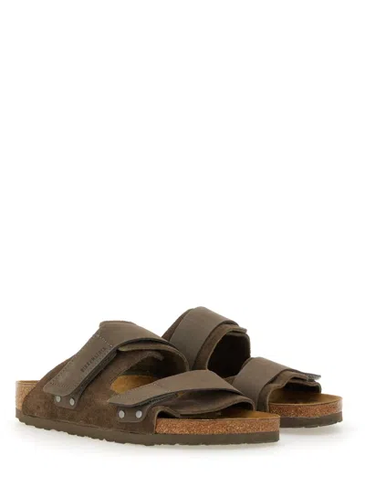 Birkenstock Uji Double-strap Mixed-leather Slides In Brown