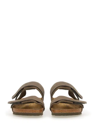 Birkenstock Uji Double-strap Mixed-leather Slides In Brown