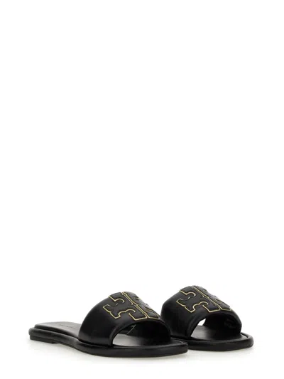 Tory Burch Double-t Leather Sport Slide Sandal In Blue