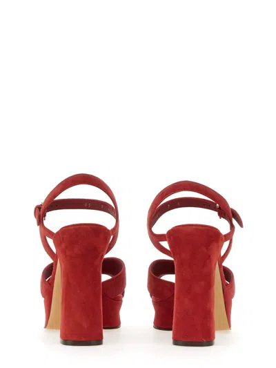 Ferragamo Sonya Platform Sandal With Block Heel In Red