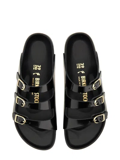 Birkenstock Arizona Sandalwood In Black Patent Leather With Three Buckles