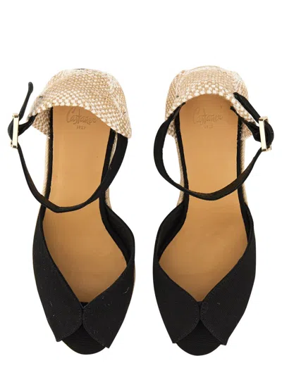 Castaã±er Castaner Bianca Raffia Wedge Espadrilles In Black