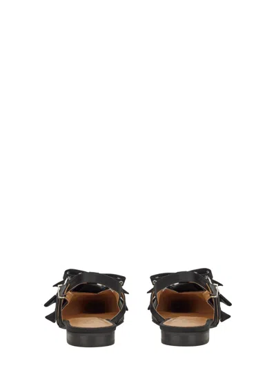 Ganni Big Bow Pointed Toe Slingback Flat In Black
