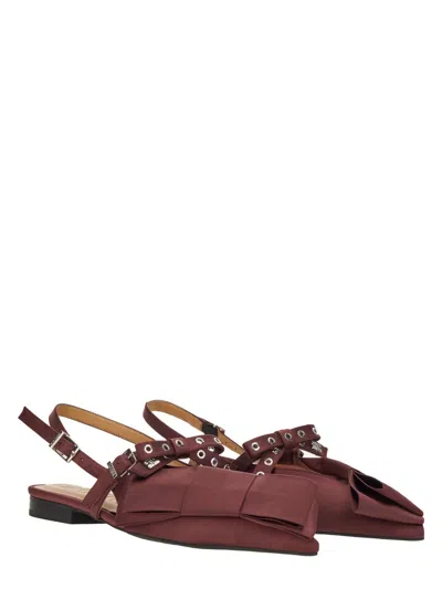 Ganni Big Bow Pointed Toe Slingback Flat In Brown