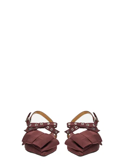 Ganni Big Bow Pointed Toe Slingback Flat In Brown
