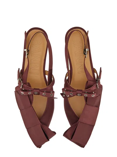 Ganni Big Bow Pointed Toe Slingback Flat In Brown