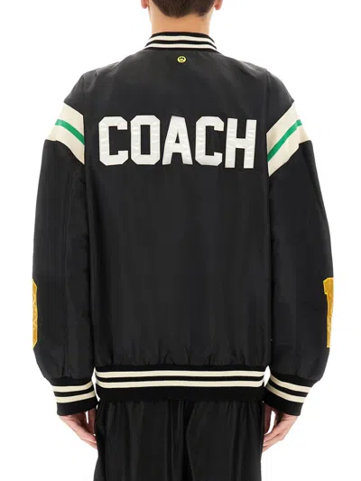 Barrow Graphic Back Satin Bomber Jacket In Black