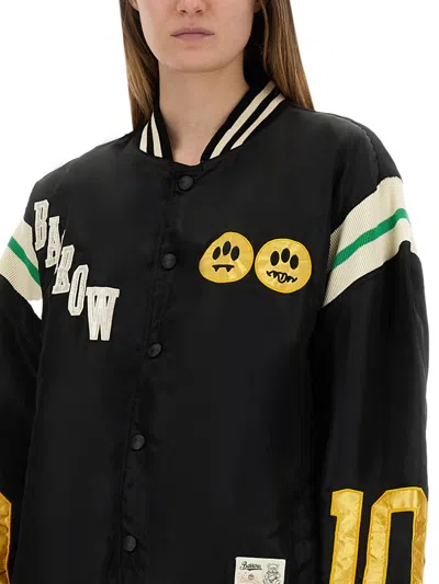 Barrow Graphic Back Satin Bomber Jacket In Black