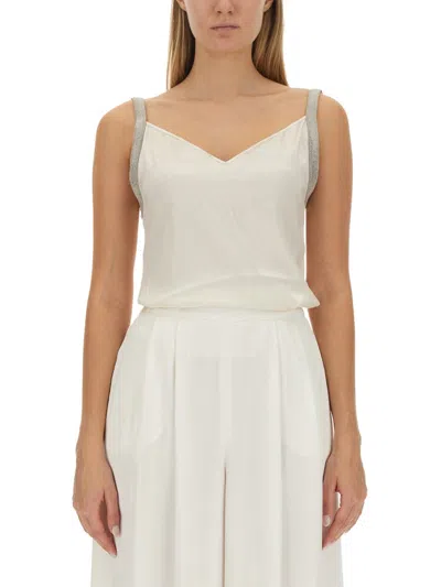 Fabiana Filippi Satin Top With Metallic Strap Detail In White