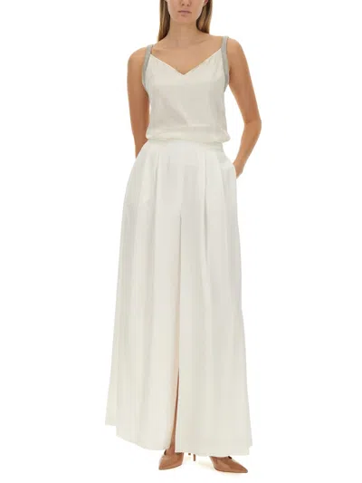 Fabiana Filippi Satin Top With Metallic Strap Detail In White