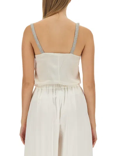 Fabiana Filippi Satin Top With Metallic Strap Detail In White