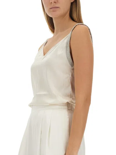 Fabiana Filippi Satin Top With Metallic Strap Detail In White
