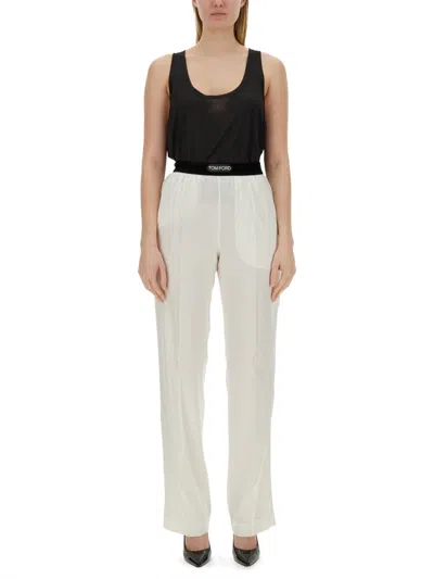 Tom Ford Women's Logo Patch Straight Leg Trousers In White