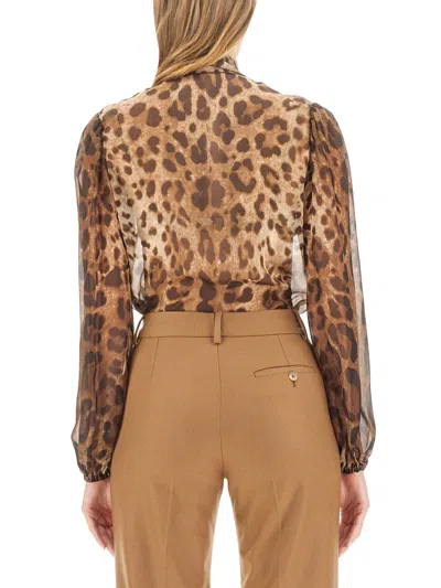 Dolce & Gabbana Satin Shirt In Brown