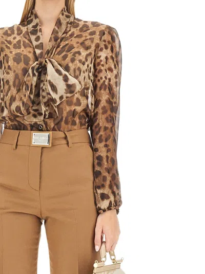 Dolce & Gabbana Satin Shirt In Brown