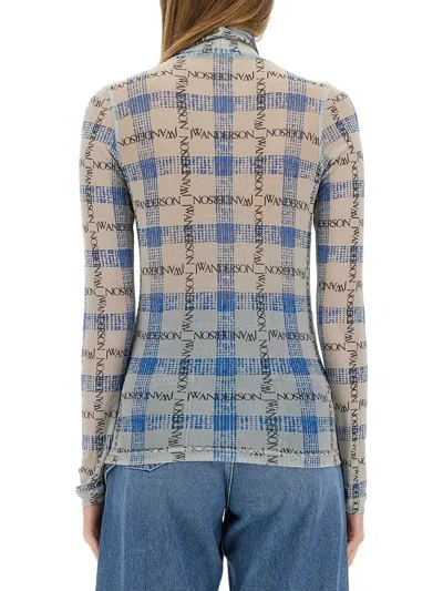 Jw Anderson J. W. Anderson Fitted Turtleneck With All-over Logo Print In Blue