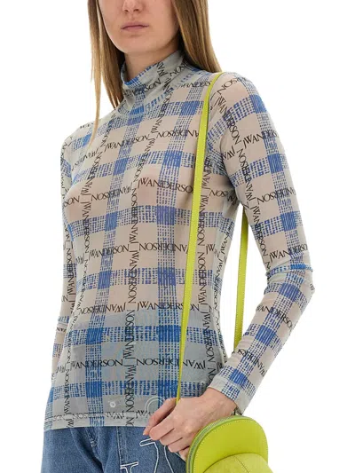 Jw Anderson J. W. Anderson Fitted Turtleneck With All-over Logo Print In Blue