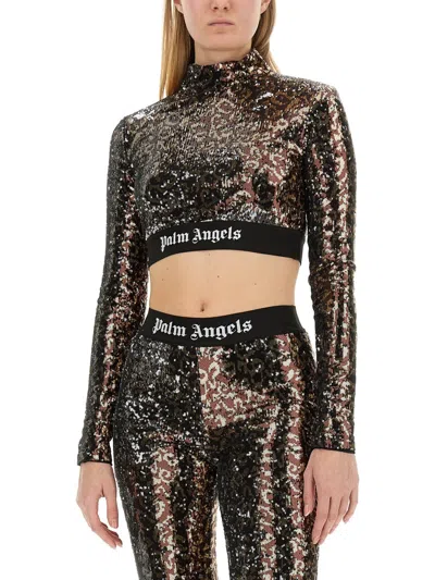Palm Angels Sequined Top In Animal Print