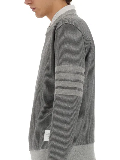 Thom Browne 4-bar Silk-blend Crewneck Sweatshirt In Gray