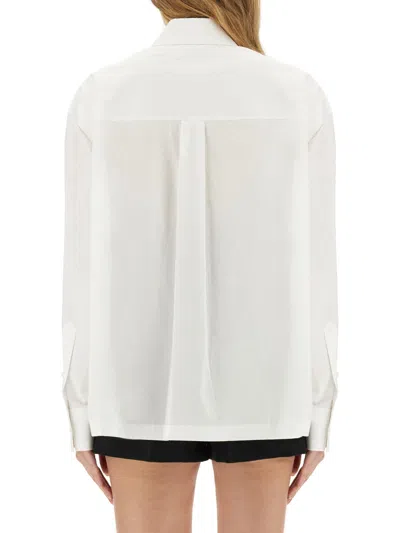 Alexander Wang Button Up Boyfriend Shirt In Compact Cotton With Apple Logo Patch In White