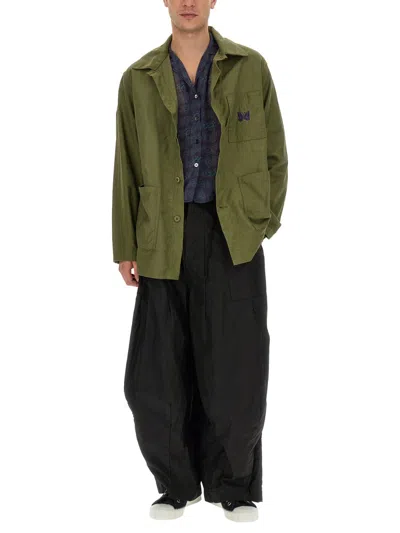 Needles Embroidered Cotton Shirt Jacket In Green