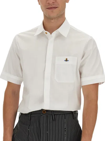 Vivienne Westwood White Embroidered Shirt In Gray