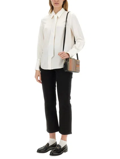 Paul Smith Long Sleeve White Shirt With Removable Tie In White