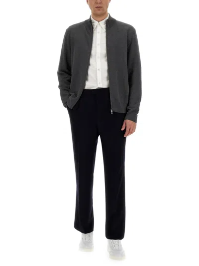 Hugo Boss Zip Cotton Cardigan In Gray