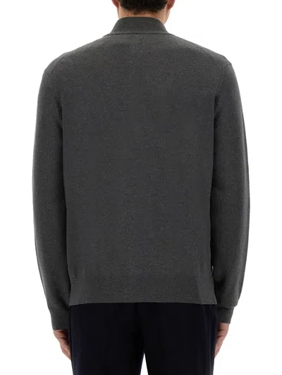 Hugo Boss Zip Cotton Cardigan In Gray