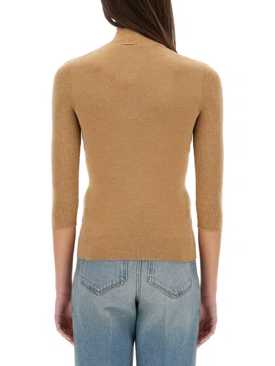 Victoria Beckham Zip Neck Ribbed Knitwear With 3/4 Sleeves