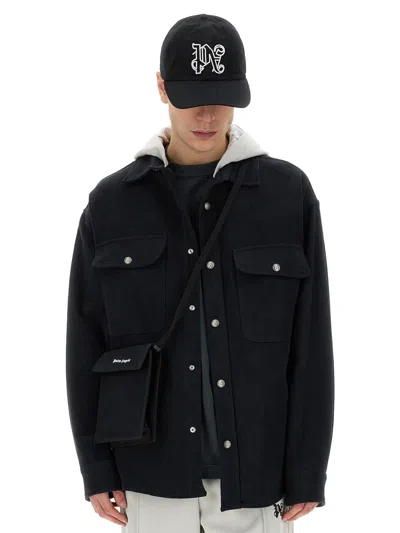 Palm Angels Hooded Overshirt With Monogram Embroidery