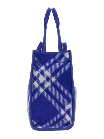 Burberry Plaid Wool Shopper Bag In Blue