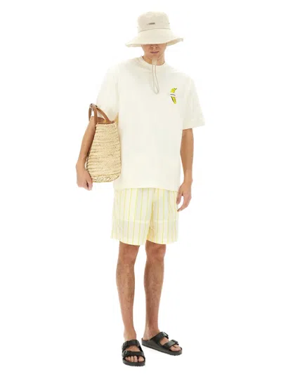 Jacquemus Aloe Striped Pattern Elastic Waistband Shorts In Neutral