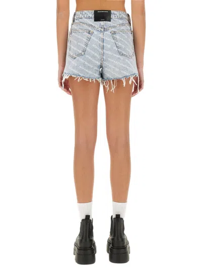 Alexander Wang All-over Logo Printed Denim Shorts Clothing In Blue