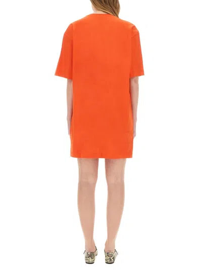 Msgm Logo Crew Neck Mini Dress In Red
