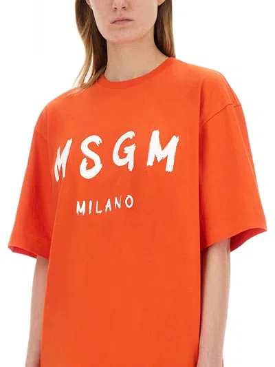 Msgm Logo Crew Neck Mini Dress In Red