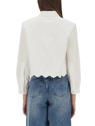 Patou White Cotton Crop Shirt With Scallop Hem In White