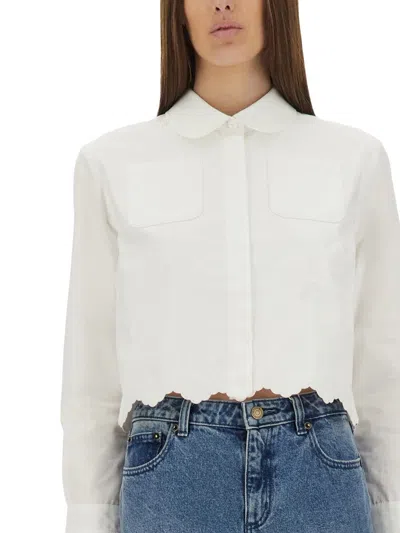 Patou White Cotton Crop Shirt With Scallop Hem In White