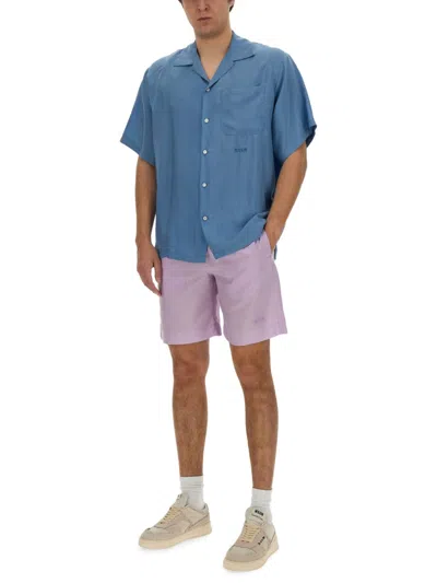 Msgm Regular Fit Cupro Shorts With Logo Detail