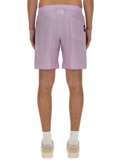 Msgm Regular Fit Cupro Shorts With Logo Detail
