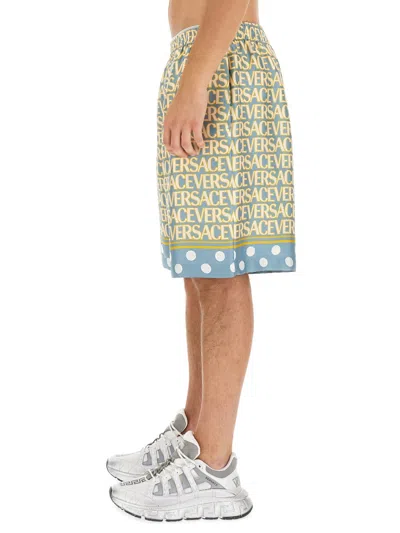 Versace Silk Bermuda Shorts With All-over Logo