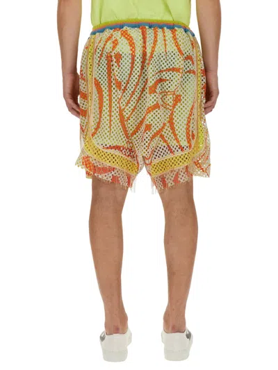 Vivienne Westwood Print Mesh Shorts With Fringed Hem In Green